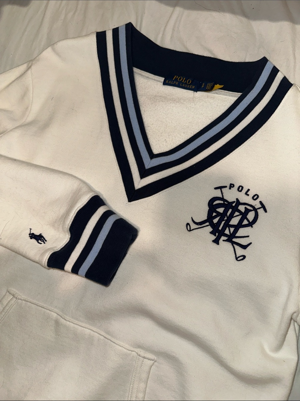 Polo by Ralph Lauren White V-Neck Sweater